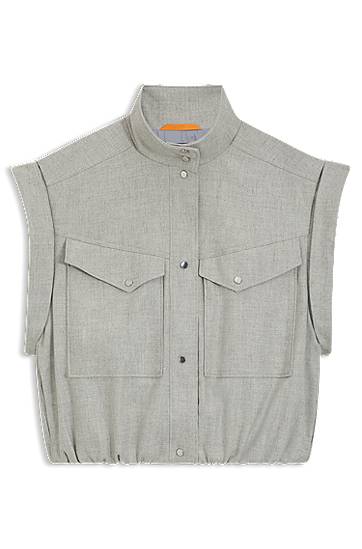 Väst BOSS Sleeveless stretch flannel vest with stand collar and flap pockets Grå | 50547683