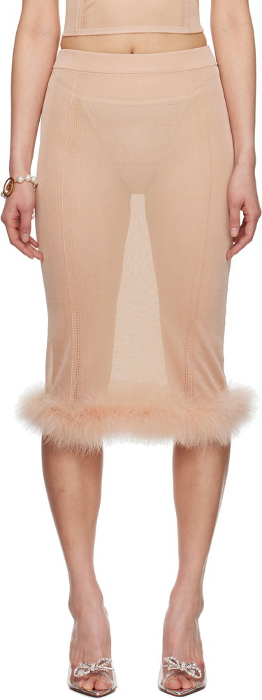 Kjol Blumarine Blumarine Knit Midi Skirt with Feather Trim Beige | P522G234A, 0