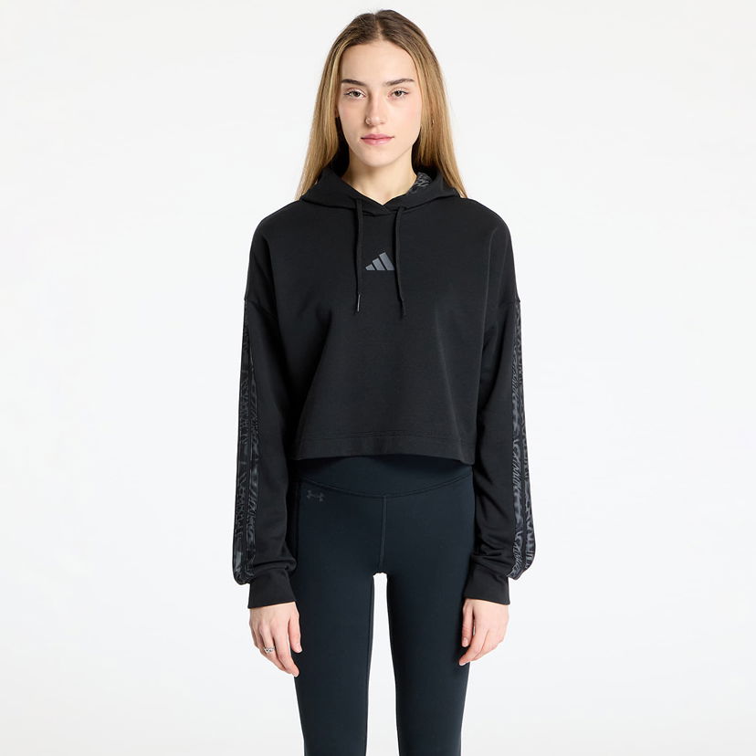 Sweatshirt adidas Originals Essentials 3 Stripes Print French Terry Cropped Hoodie Svart | JC6244
