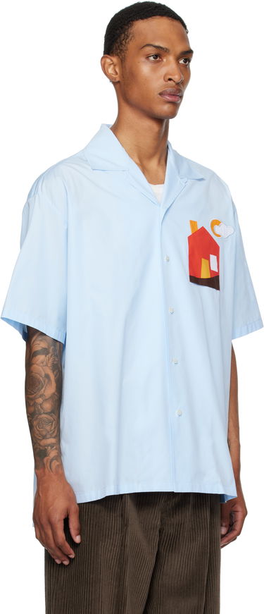 Skjorta Moschino Moschino Poplin House Appliqué Shirt Blå | 252ZZ020752351293, 1