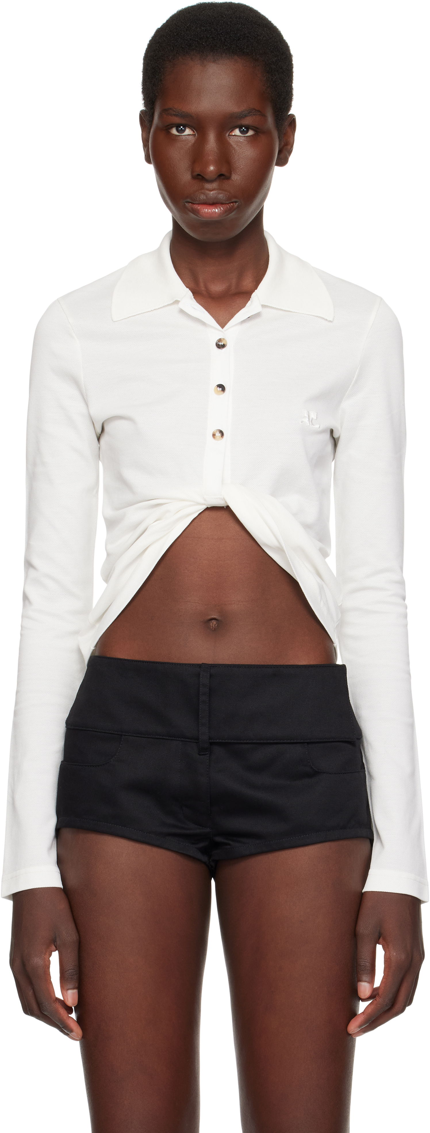 Shorts Courrèges Courrèges Twist Piqué Cropped Polo Vit | 225JPO048JS0193, 0