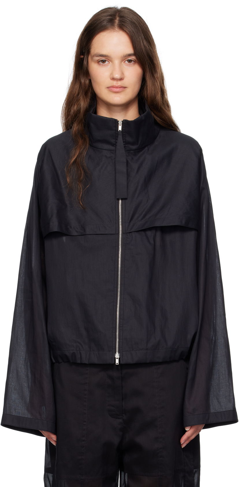 Jacka Jil Sander Jil Sander Cotton Muslin Zip Up Jacket Svart | J01SW0009_J45014