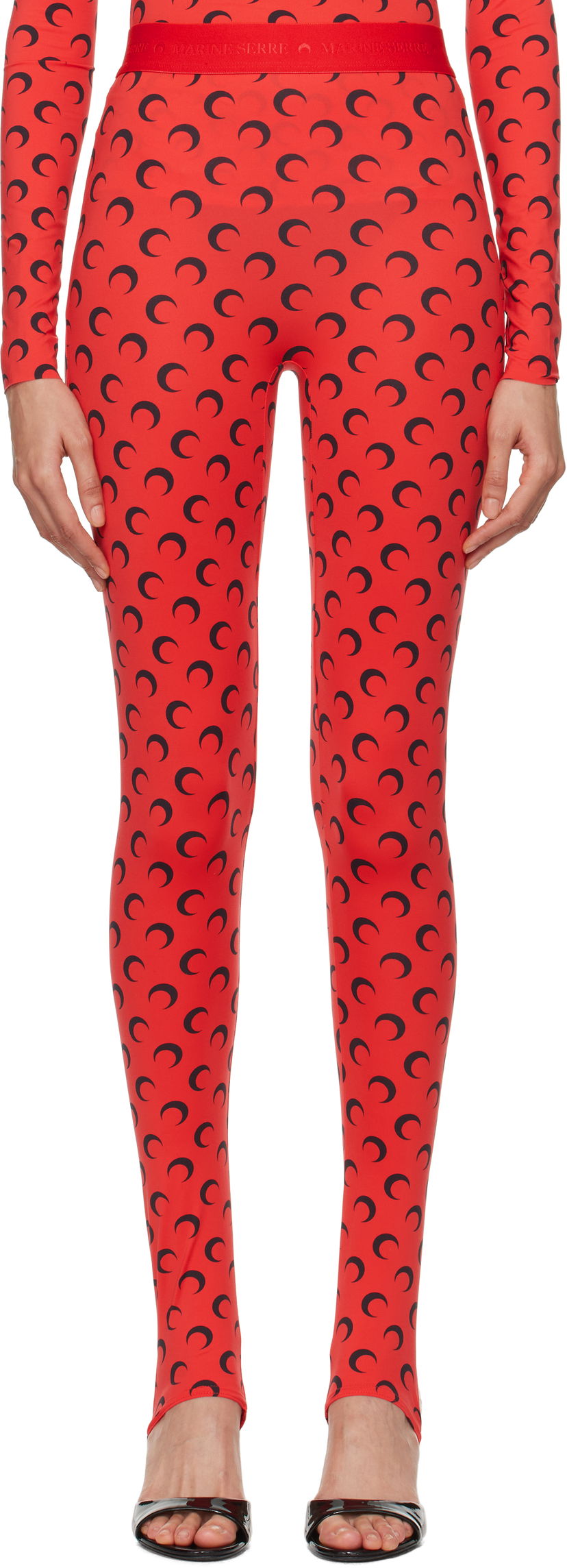 Damasker Marine Serre Stirrup Leggings with Moon Print Röd | WPA111A CJER0001