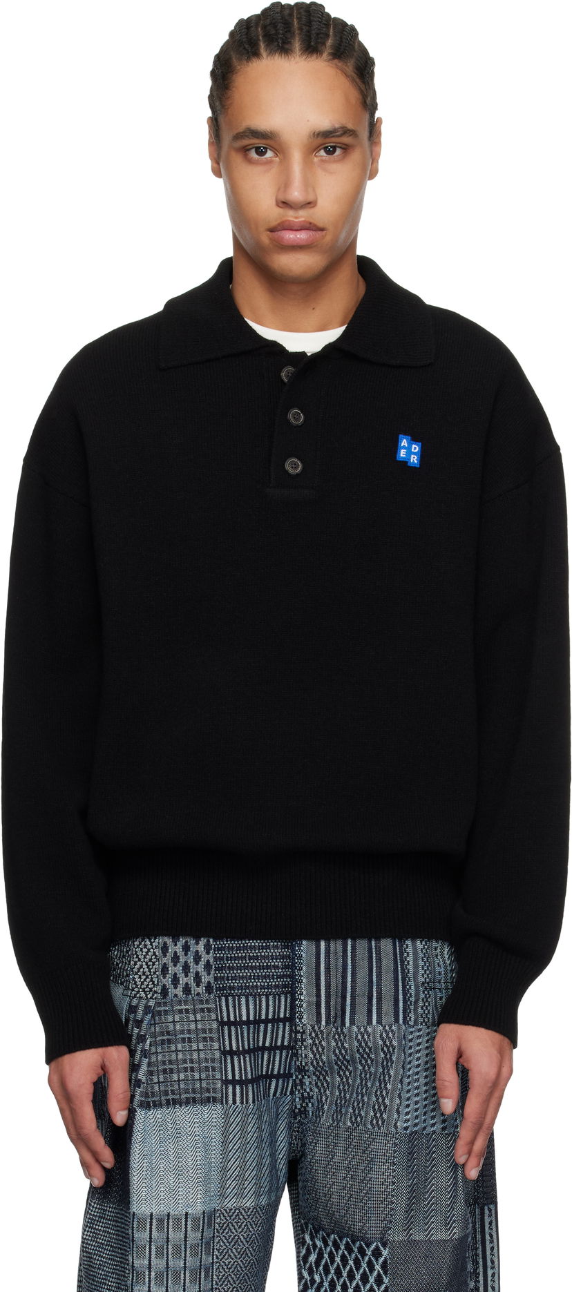 Sweater ADER ERROR ADER error Significant TRS Tag Knit Polo Svart | BO42FYKT0102BK