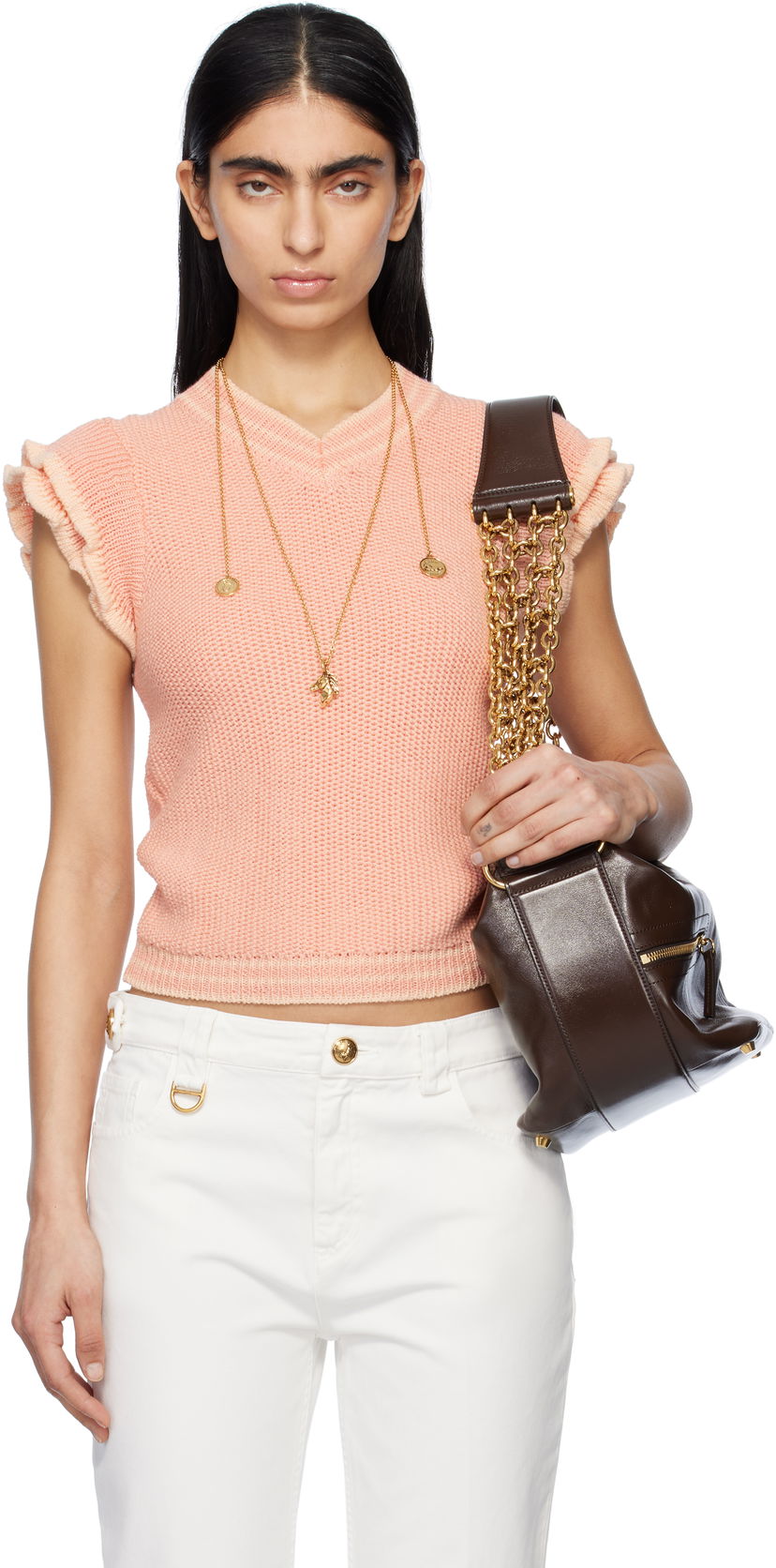 Sweater CHLOÉ Chloé Knit Ruffle-Sleeve Sweater Rosa | CH25SMP03630