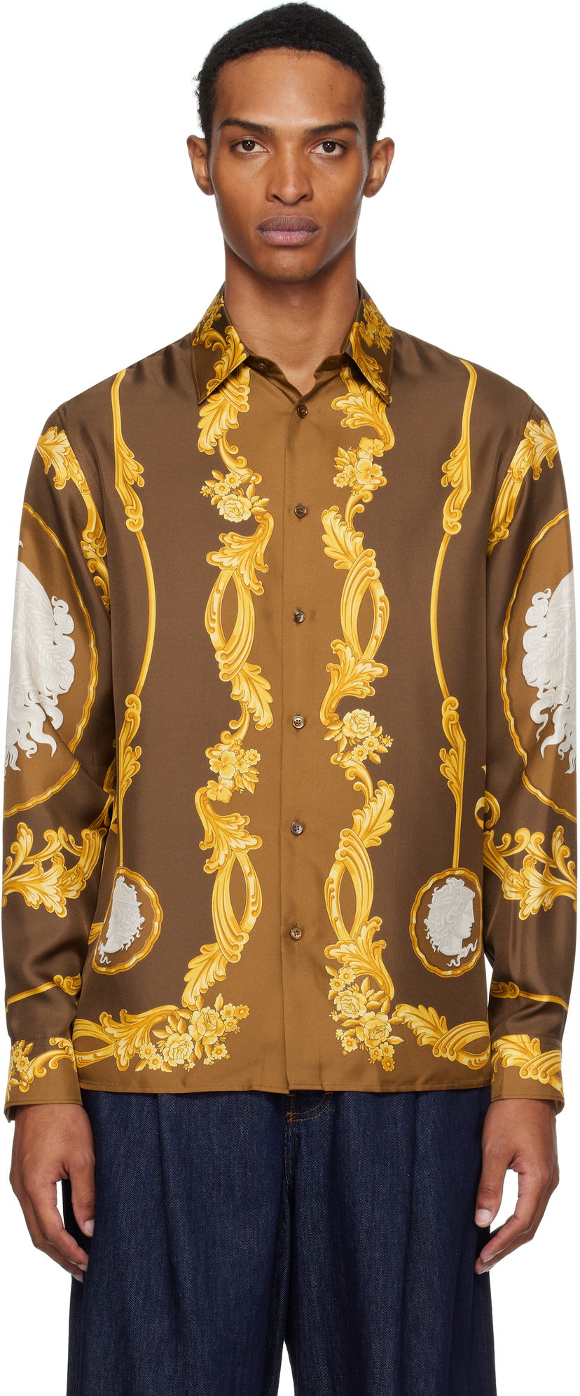 Skjorta Versace Versace Cameo Silk Shirt Brun | 1019438_1A14187