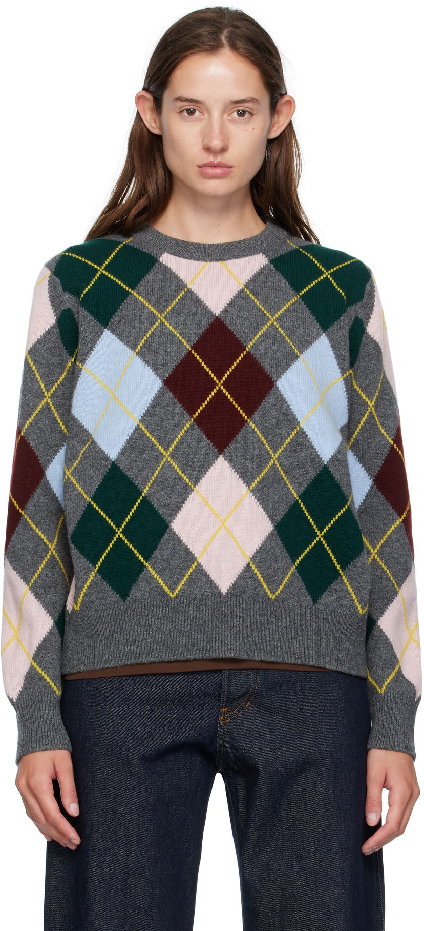 Sweater &Daughter &Daughter Ava Argyle Crewneck Sweater Grå | WL24205