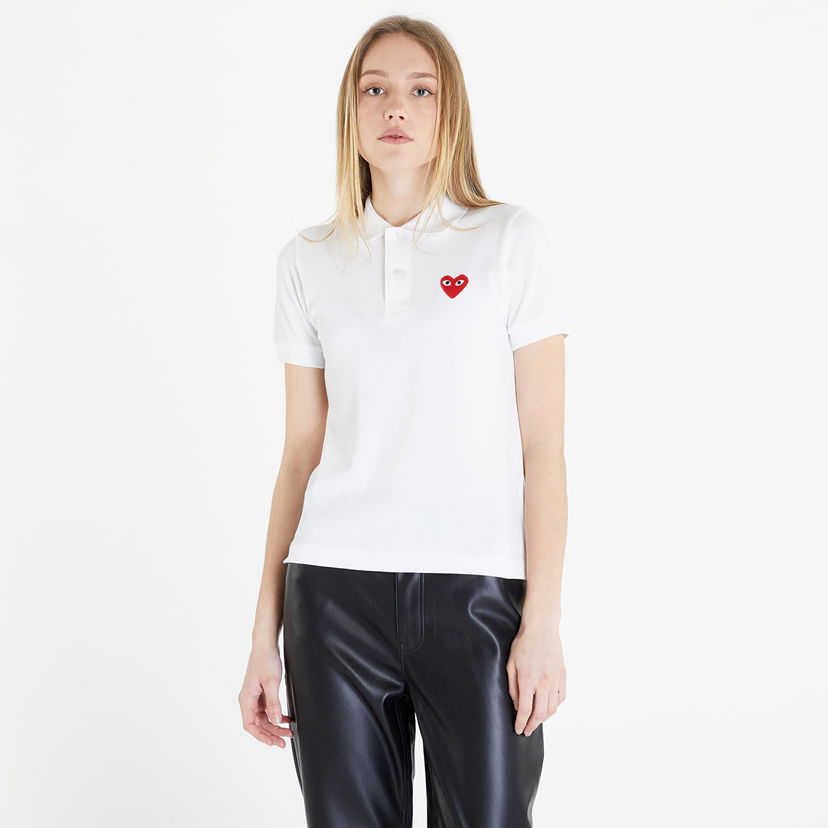 T-shirt Comme des Garçons PLAY Heart Logo Polo Short Sleeve Tee Vit | AZT005 white