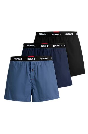 Boxare BOSS HUGO Three-Pack of Cotton Boxer Shorts with Logo Waistbands Svart | 50532565