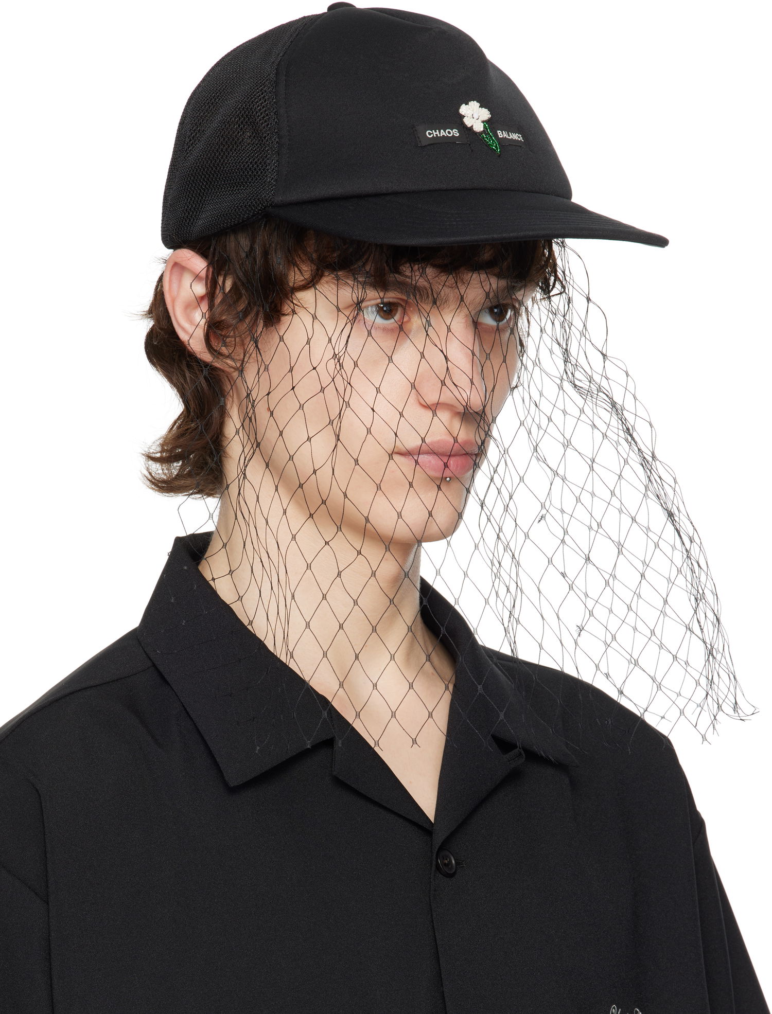 Keps UNDERCOVER UNDERCOVER Beaded Appliqué Baseball Cap with Veil Svart | UC1E4H04, 1