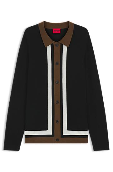 Sweater BOSS Striped Button-Up Sweater Svart | 50543770