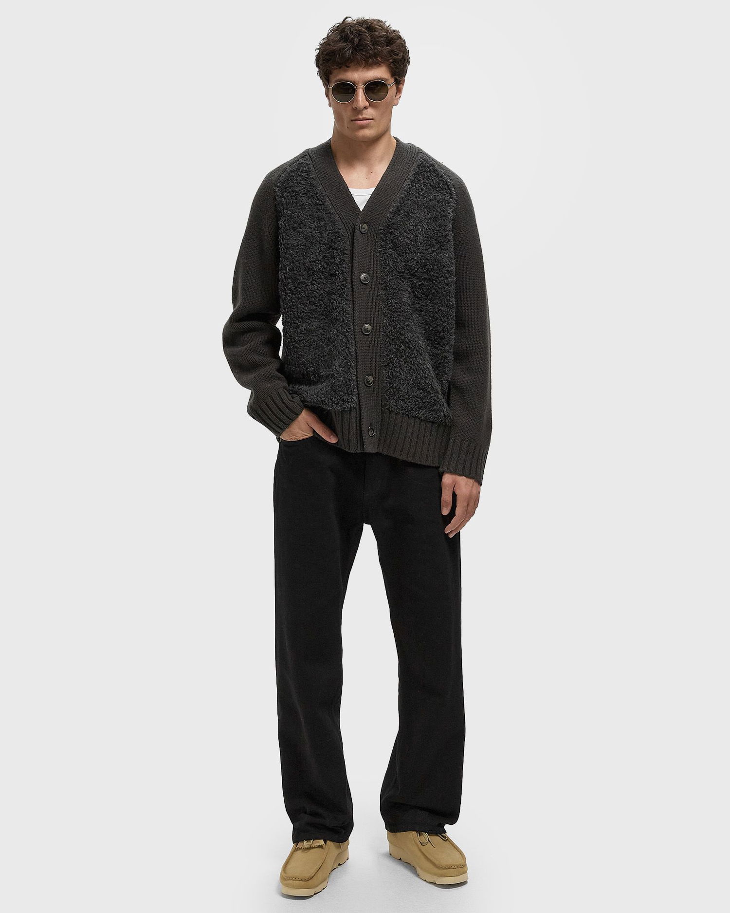 Sweater CLOSED V-Neck Button-Front Mixed-Texture Cardigan Svart | C86448-93Q-22-164, 1