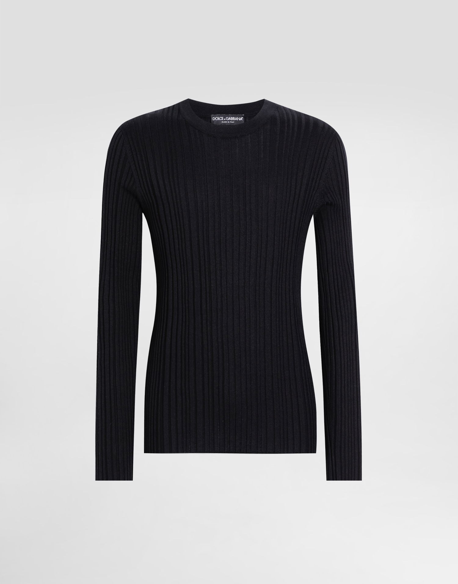 Sweater Dolce & Gabbana Dolce & Gabbana Silk and Cotton Ribbed Pullover Sweater Svart | GXXAFTJAMVCN0000, 0