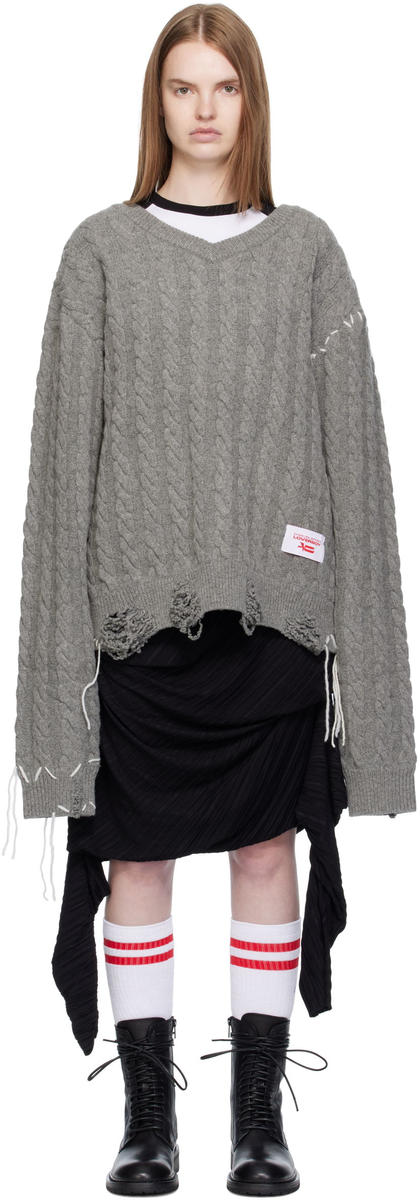 Sweater Charles Jeffrey Loverboy Charles Jeffrey LOVERBOY Label Cable Knit Sweater Grå | 52090301