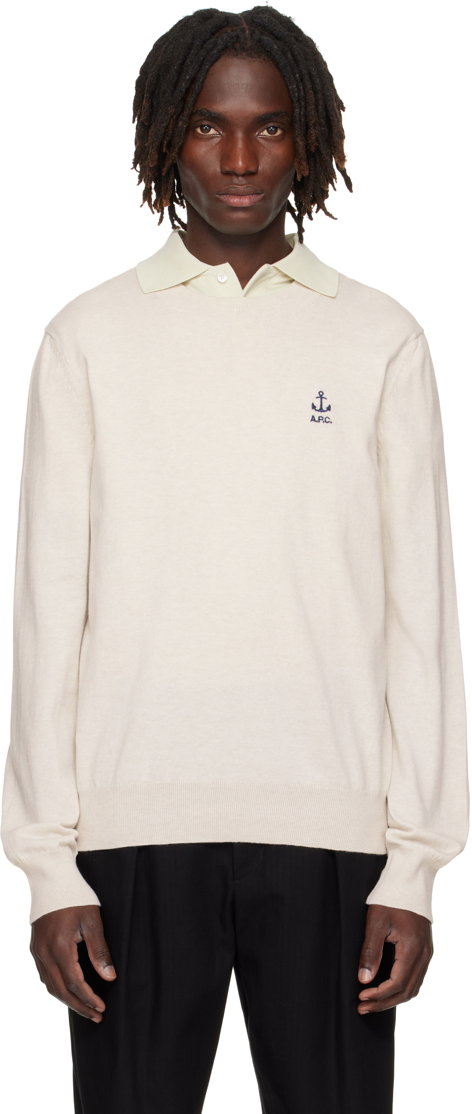 Sweater A.P.C. A.P.C. Gabin Anchor Logo Knit Sweater Beige | COGDK-H23412, 0