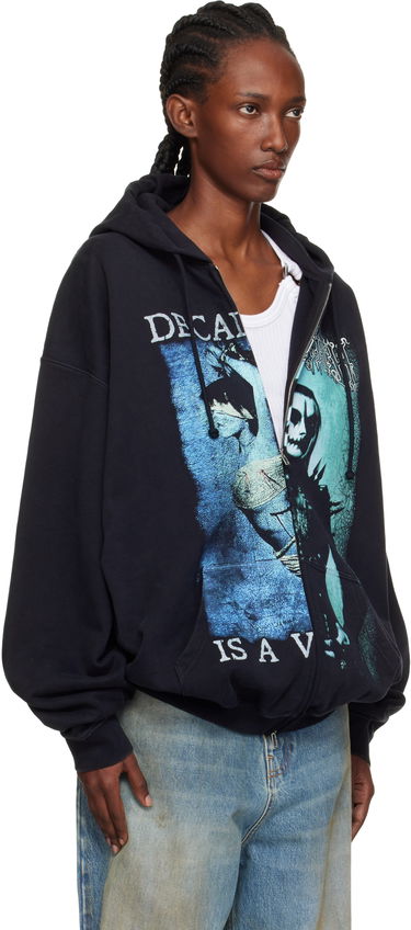 Sweatshirt VETEMENTS Vetements Cradle of Filth Cut-Up Oversized Zip-Up Hoodie Svart | UCF76ZU950BB, 4