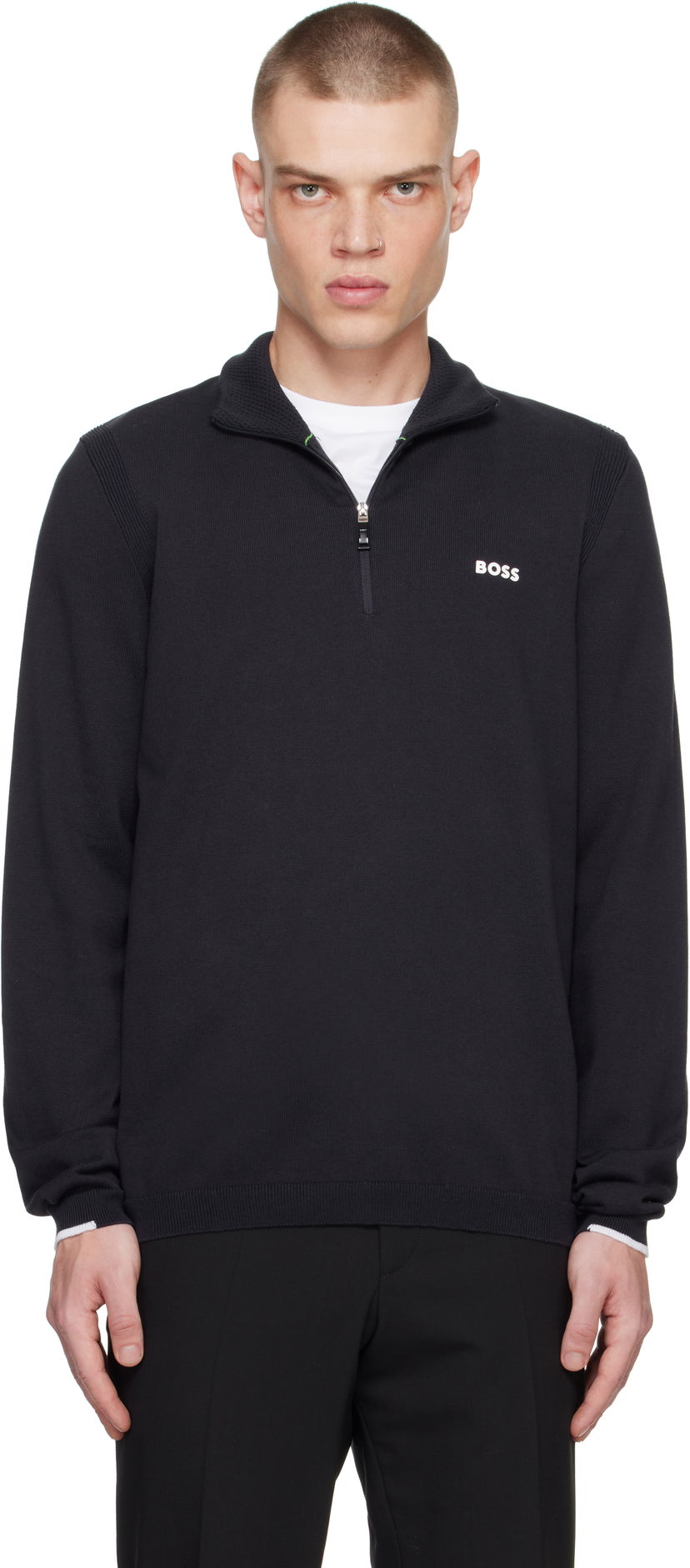 Sweater BOSS Half-Zip Pullover Sweater Svart | 50498518