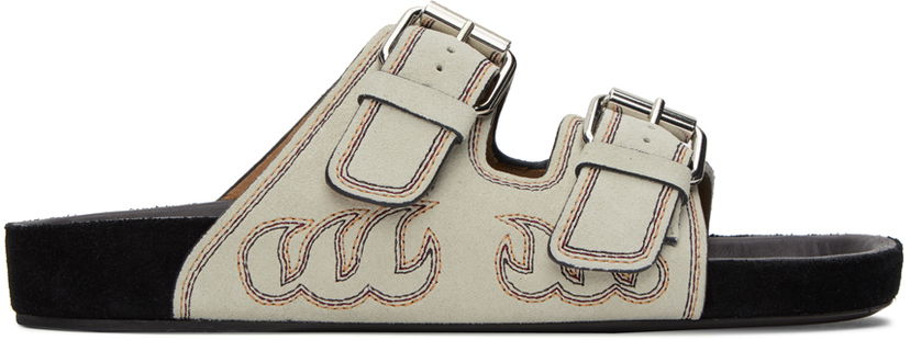 Sneakers och skor ISABEL MARANT Lennyo Two-Strap Flame Embroidered Sandals Beige | 23ASD0014FA-A3B18S