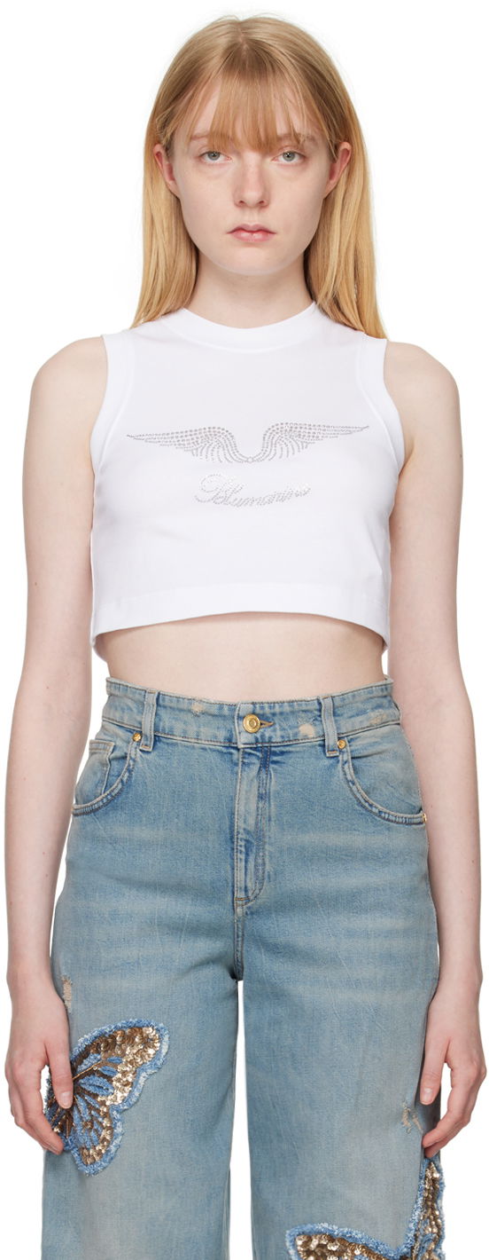 Linne Blumarine White Crystal-Cut Tank Top Vit | P444T037A
