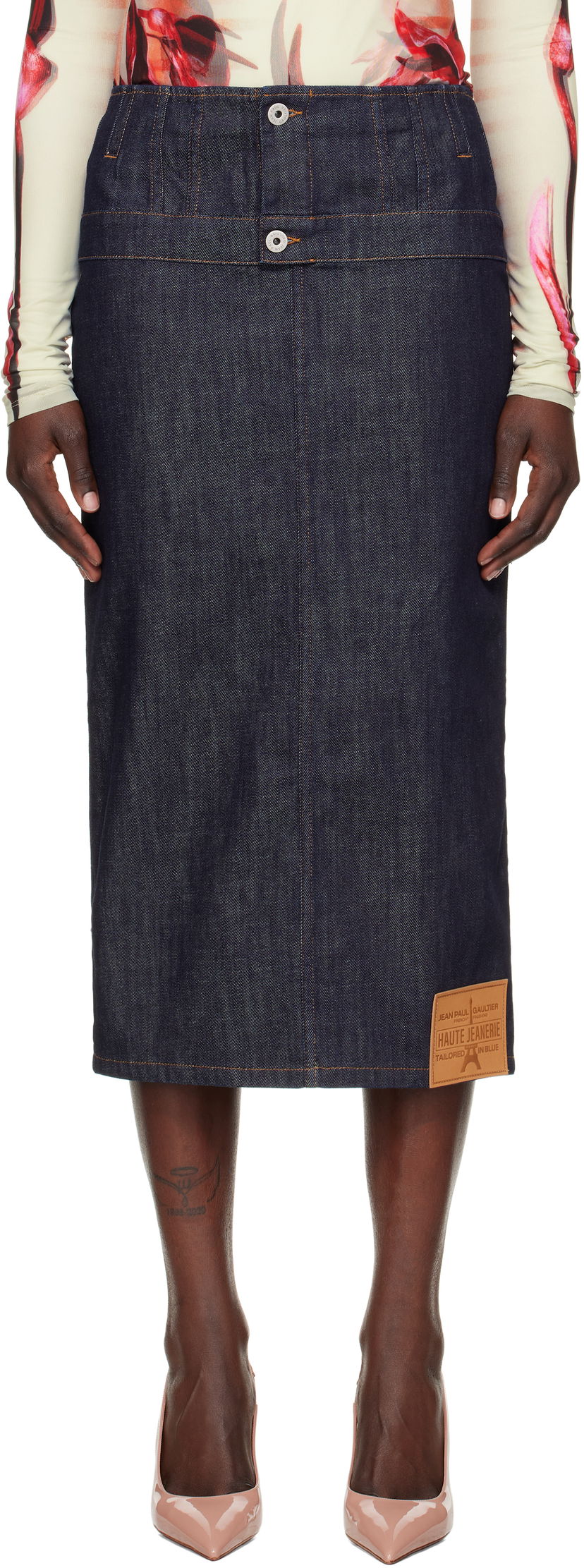 Kjol Jean Paul Gaultier Jean Paul Gaultier 'The Inverted' Denim Midi Skirt Blå | 25/33-F-JU146-D019-55