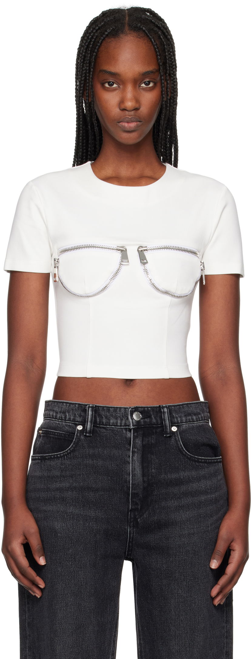 Crop top Area AREA Zipper Bustier Cup T-Shirt Vit | RS25AWTS0019FA01
