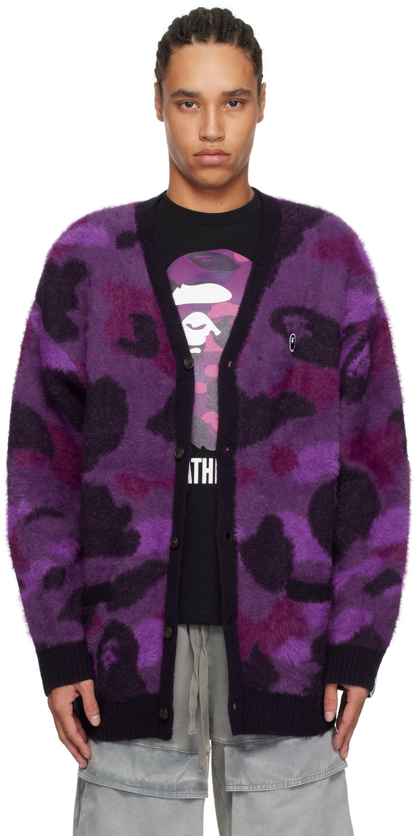 Sweater BAPE A Bathing Ape Camo Cardigan Purpur | 001KNK801006M
