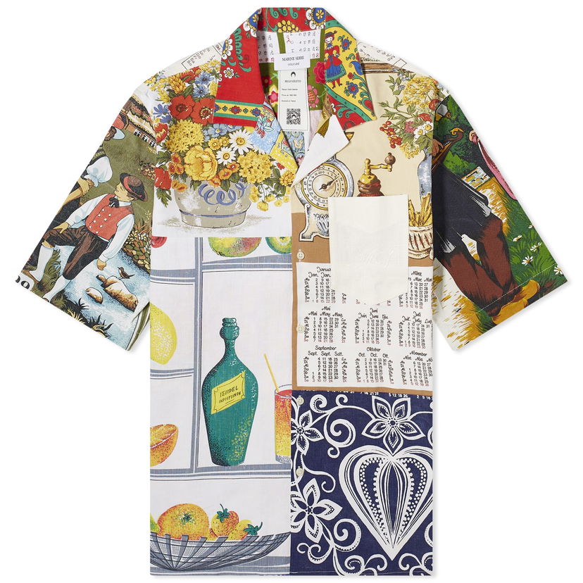 Skjorta Marine Serre Regenerated Household Linen Bowling Shirt Vit | USI014-MU00