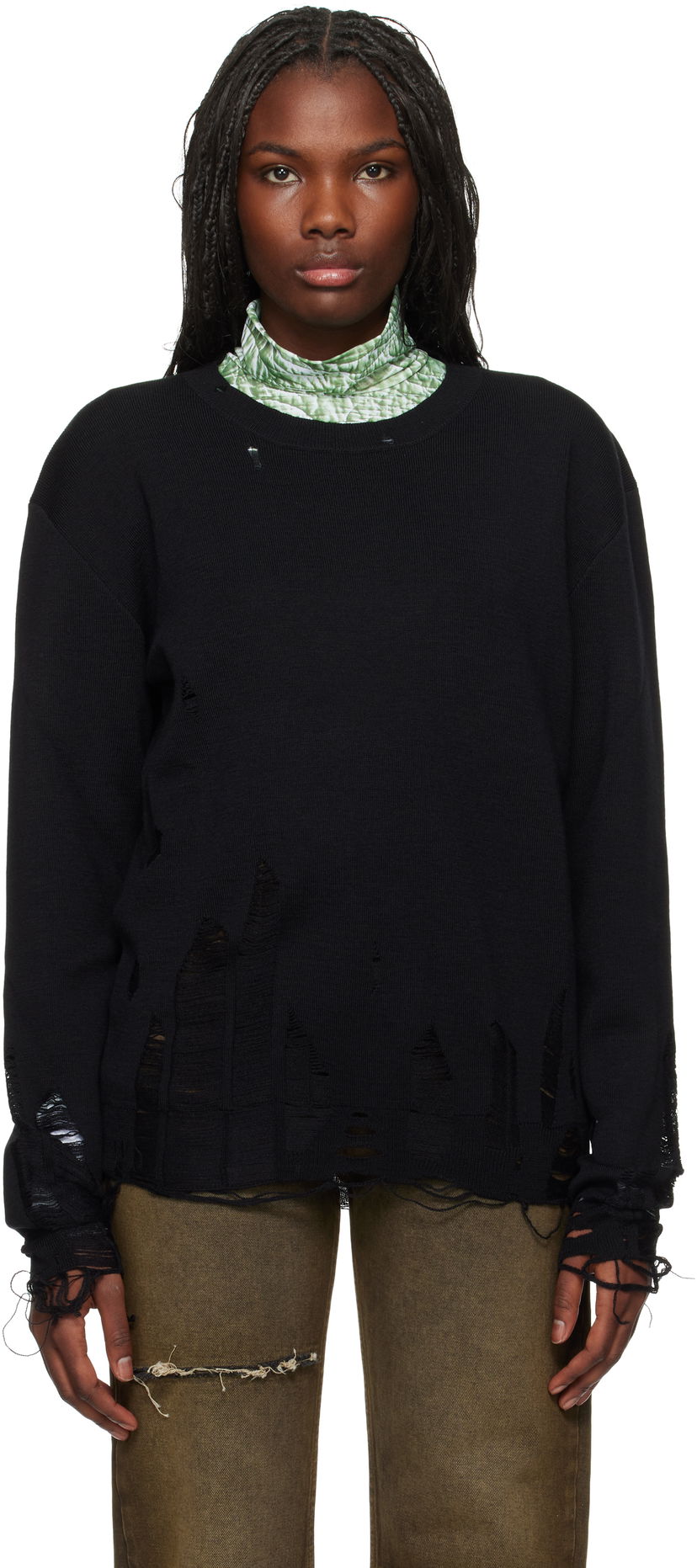 Sweater Maison Margiela Distressed Crewneck Sweater Svart | SH2HL0016 M13070