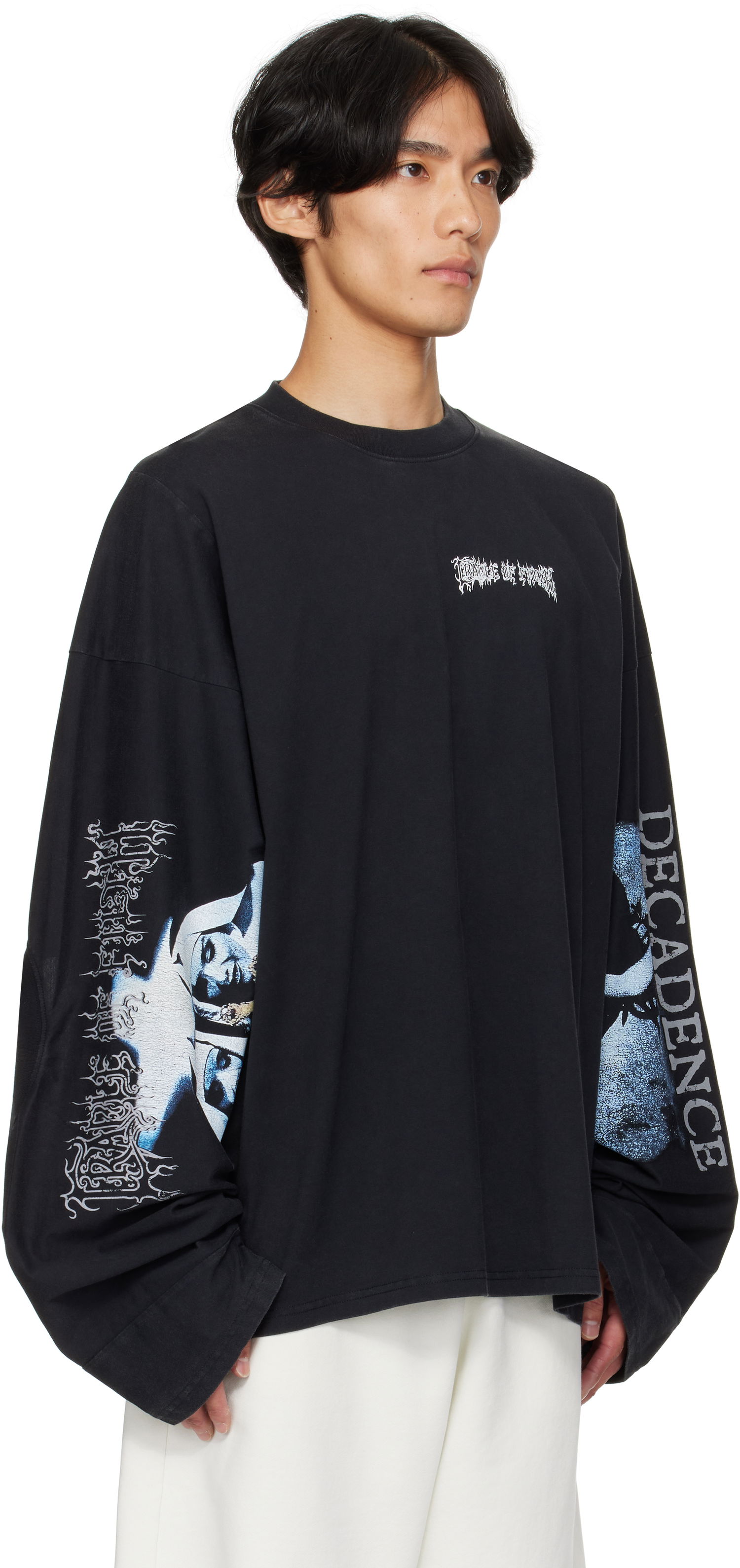 T-shirt VETEMENTS Vetements Cradle of Filth 'Decadence' Cut-Up Longsleeve T-Shirt Svart | UCF76LS980B, 1