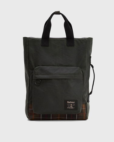 Tygpåse Barbour Waxed Field Tote Bag with Plaid Base and Front Pocket Grön | UBA0714SG91, 2