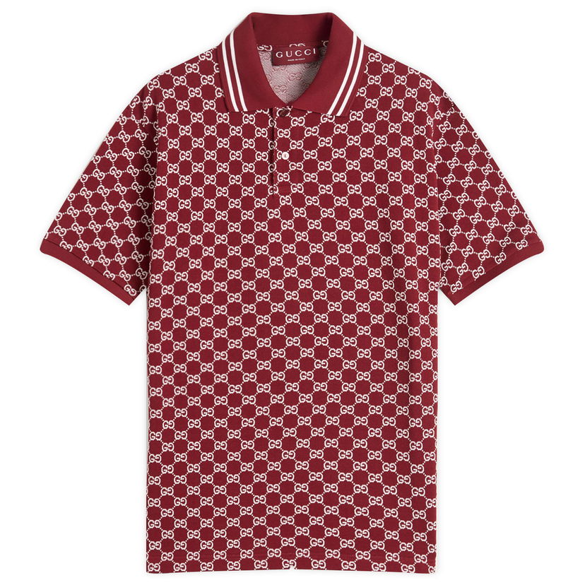 Polotröja Gucci GG Jacquard Cotton Piquet Polo Shirt, Size Large Bourgogne | 788024-XJHHN-6320