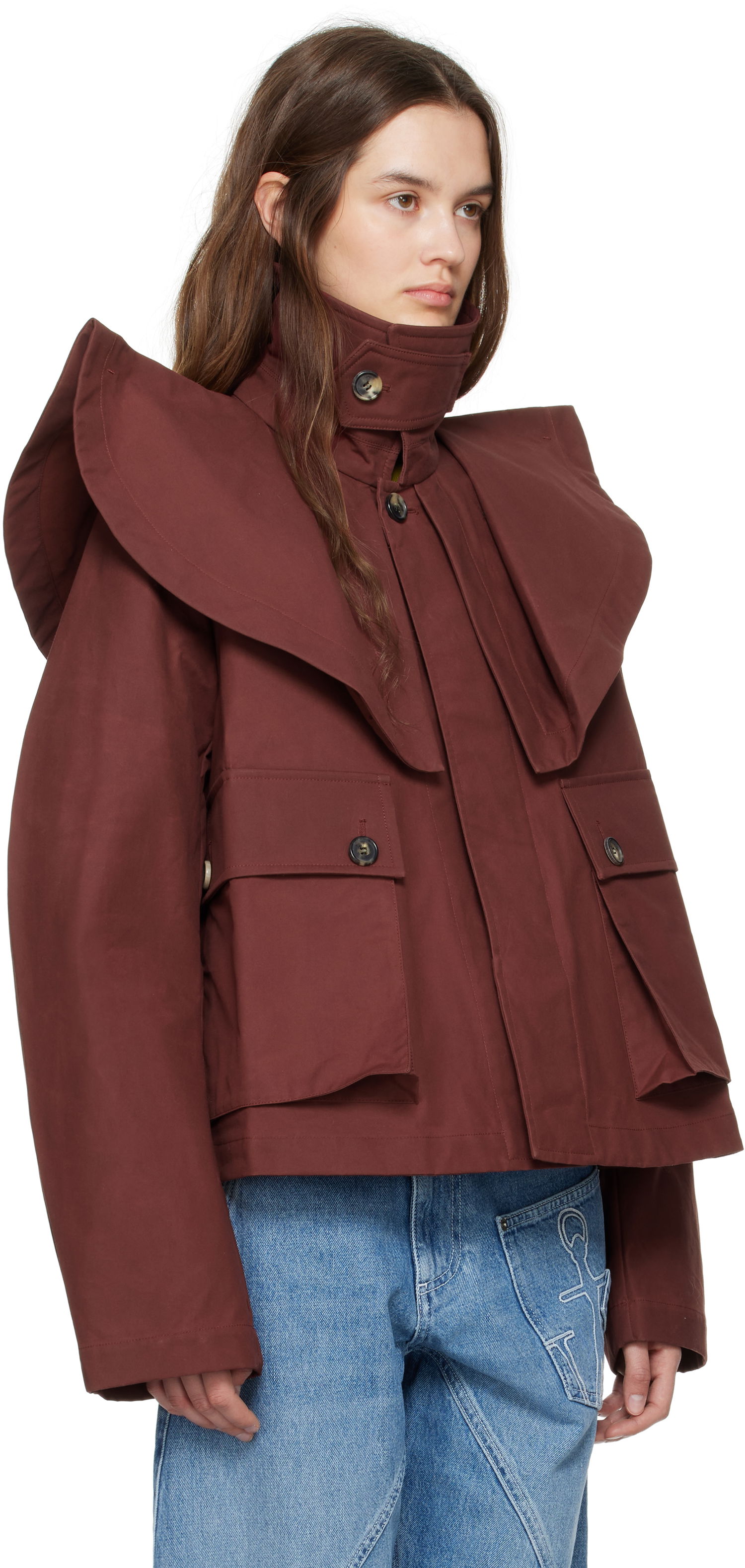 Jacka JW Anderson JW Anderson Oversized Collar Trench Jacket Brun | JK0366-PG1683, 1