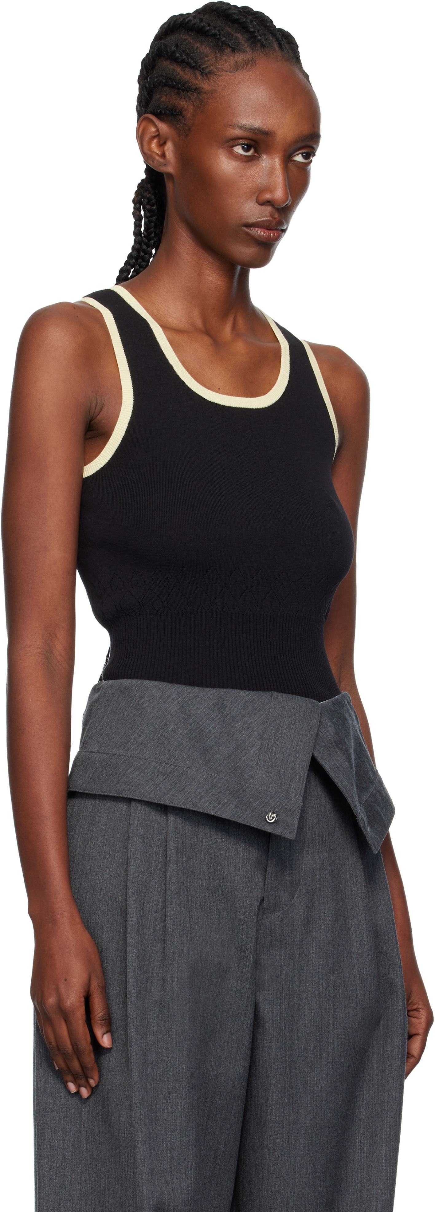Linne JW Anderson JW Anderson Contrast Trim Ribbed Knit Tank Top Svart | KW1442-YN0432, 1