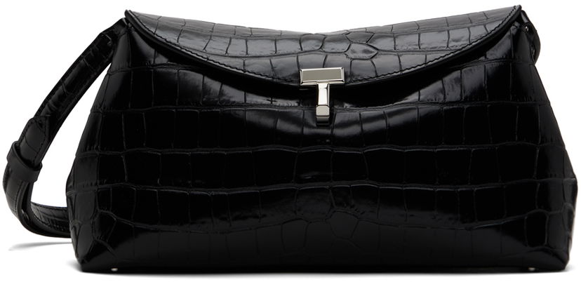 Axelväska TOTEME TOTEME T-Lock Croc-Embossed Clutch Svart | 243-WAL944-LE0076