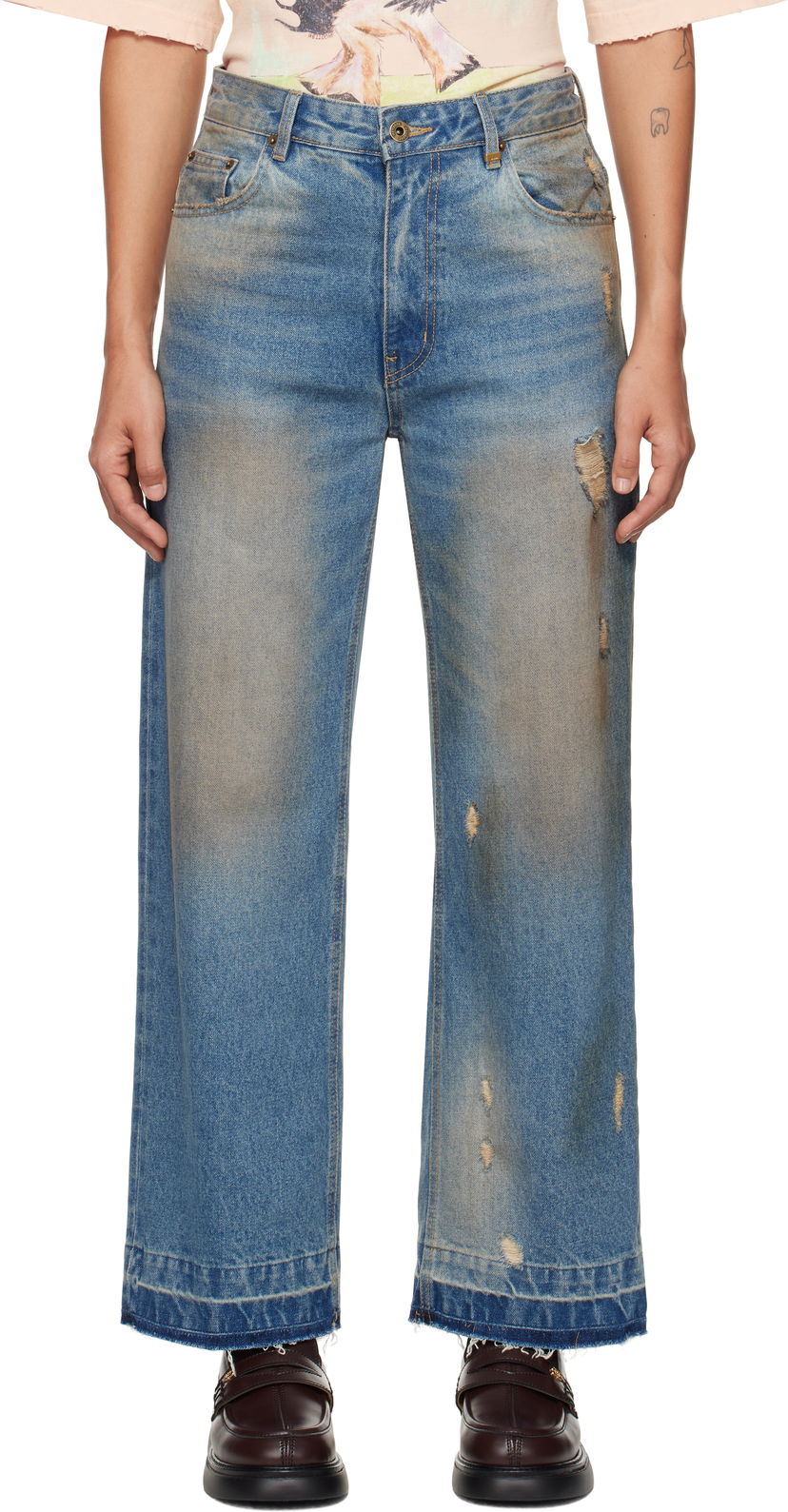 Jeans We11done We11done Grunge Wide Leg Jeans Blå | WD-DP3-24-359-W-BL