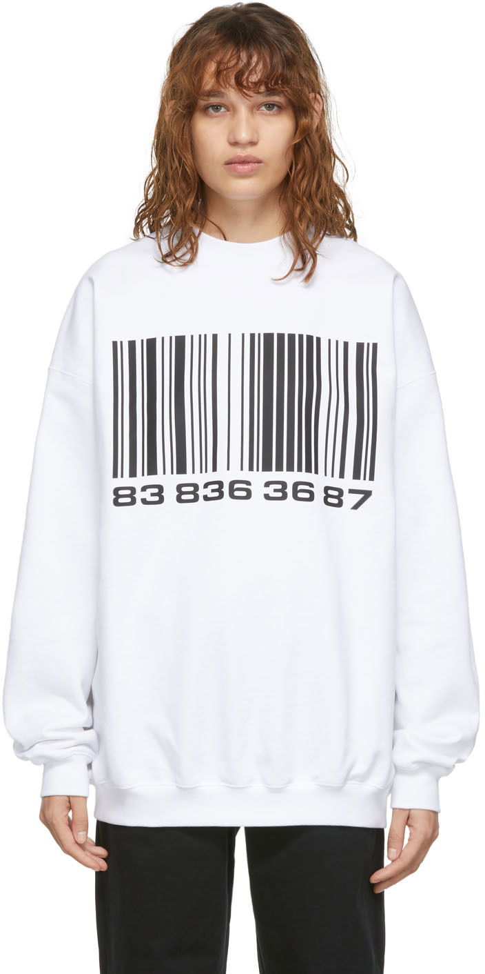 Sweatshirt VETEMENTS VTMNTS Big Barcode Sweatshirt Vit | VL12TR100W
