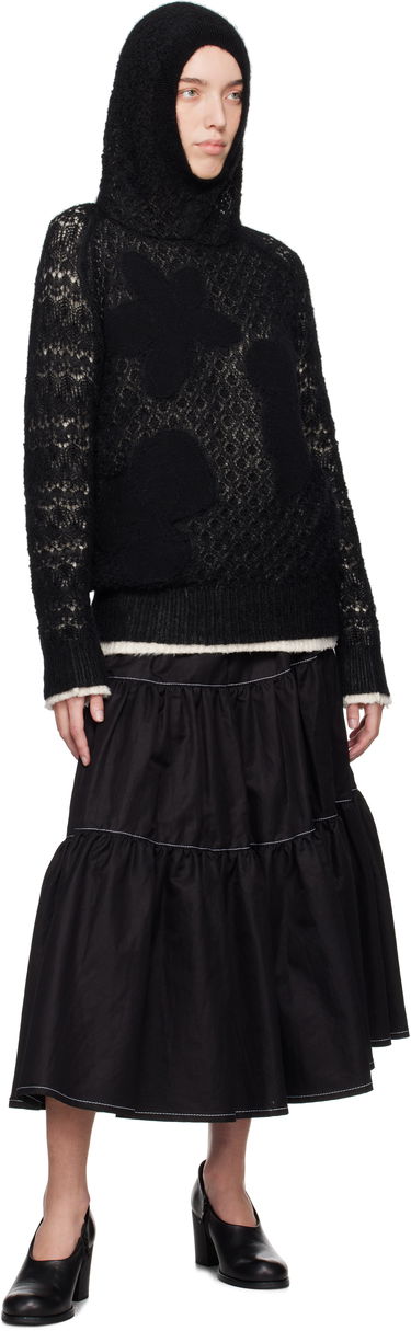 Sweater Comme des Garçons Comme Des Garçons Wool Lace Pattern Intarsia Hoodie Svart | TN-N024-051, 3