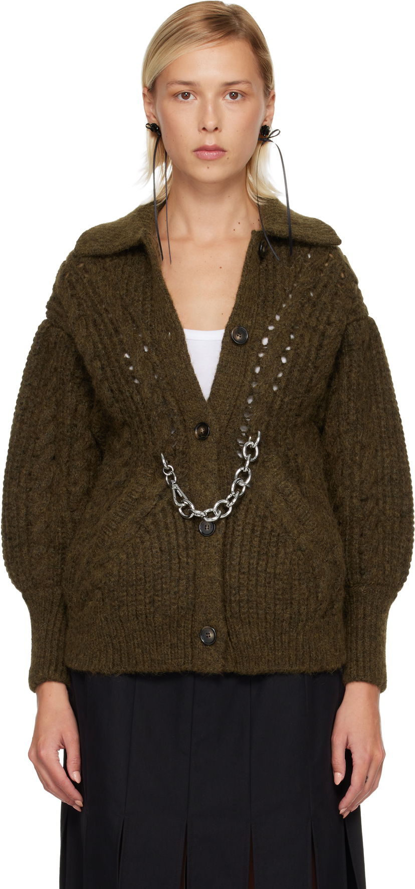 Sweater Simone Rocha Simone Rocha Sculpted Chunky Knit Chain Detail Cardigan Grön | MZMK1E 0665