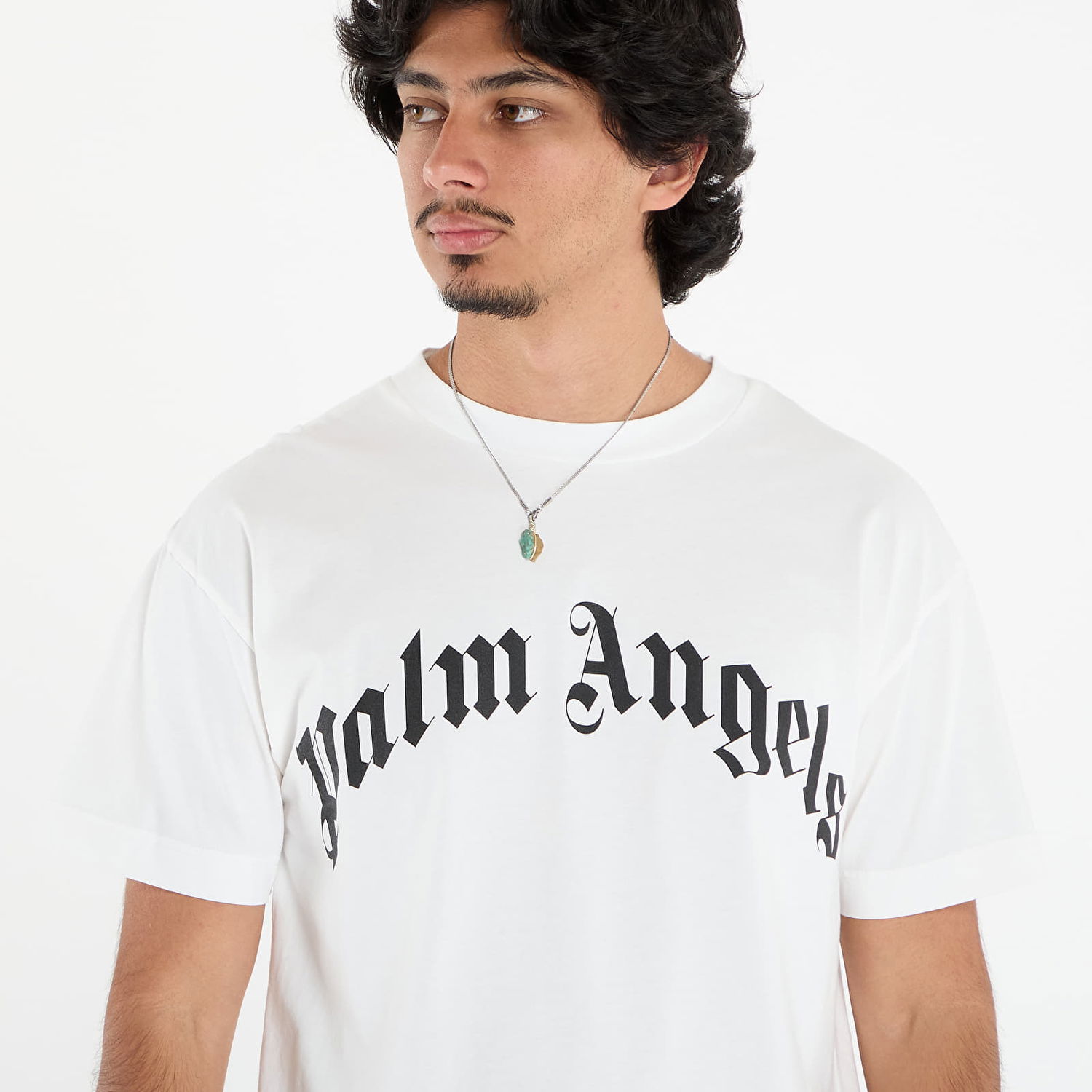 T-shirt Palm Angels Palm Angels Curved Logo Regular T-Shirt Vit | PMAA109F25JER0030310, 1