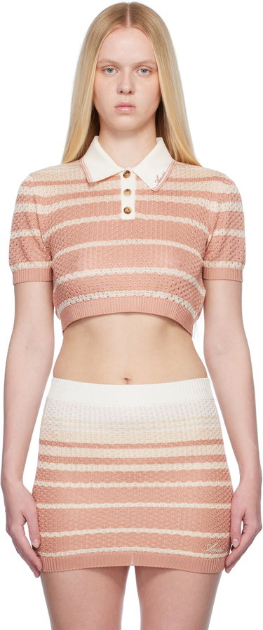 Polotröja AMIRI AMIRI Stripe Cropped Polo Rosa | AWKNPO1023, 0