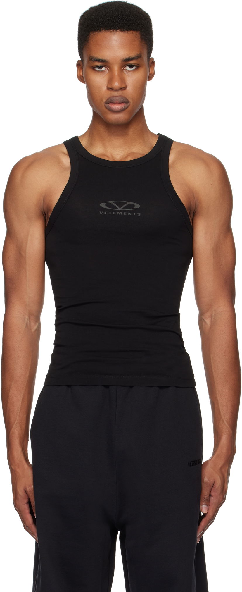 Linne VETEMENTS Oval Logo Tank Top Svart | UA66TO600BB