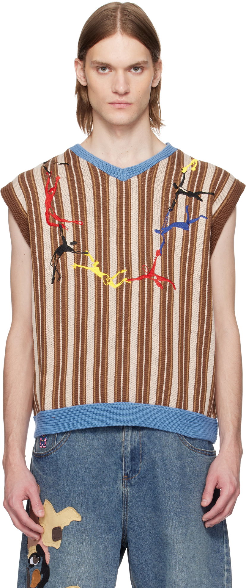 Sweater KidSuper KidSuper Embroidered Figures Knit Sweater Vest Brun | SS25-SW-09