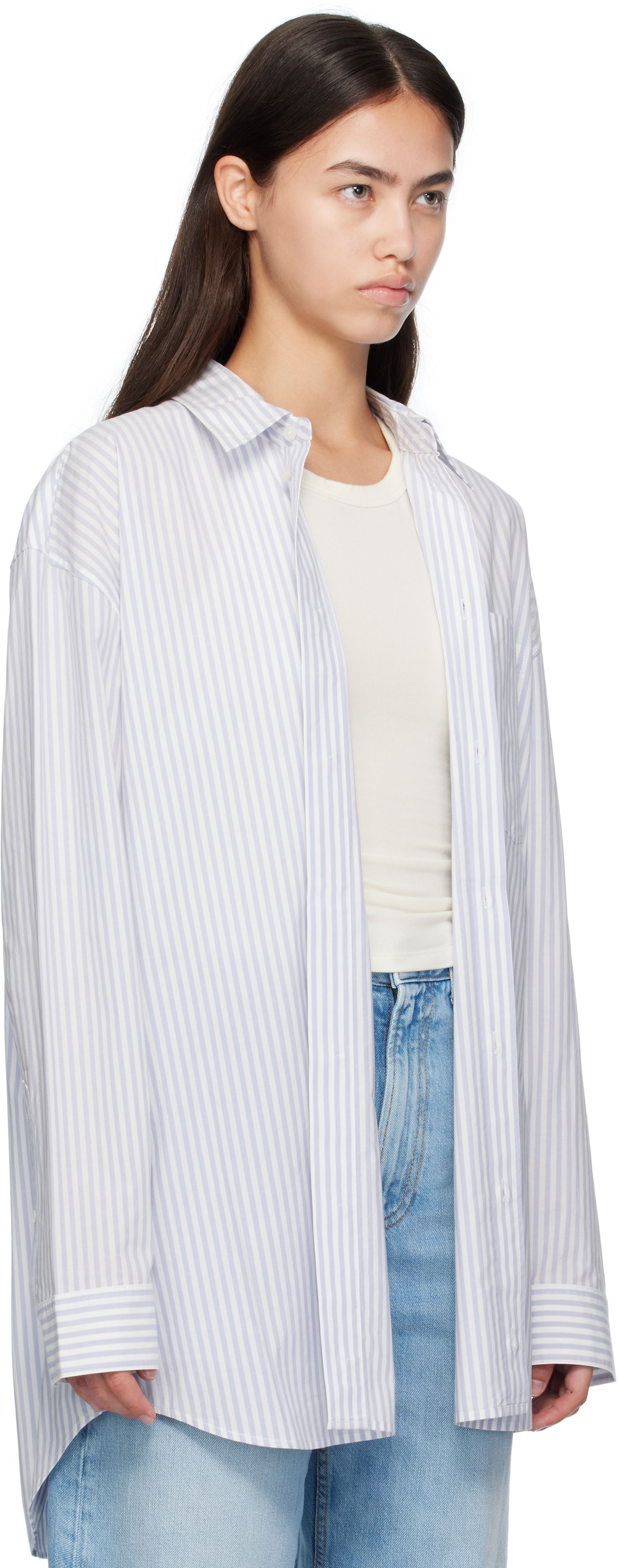 Skjorta Acne Studios Acne Studios Striped Oversized Button-Up Shirt Blå | CB0117-, 1