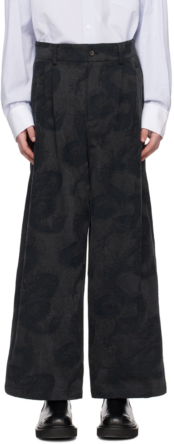 Byxor Feng Chen Wang Feng Chen Wang Dragon Print Wide-Leg Trousers Svart | FUS17TR13