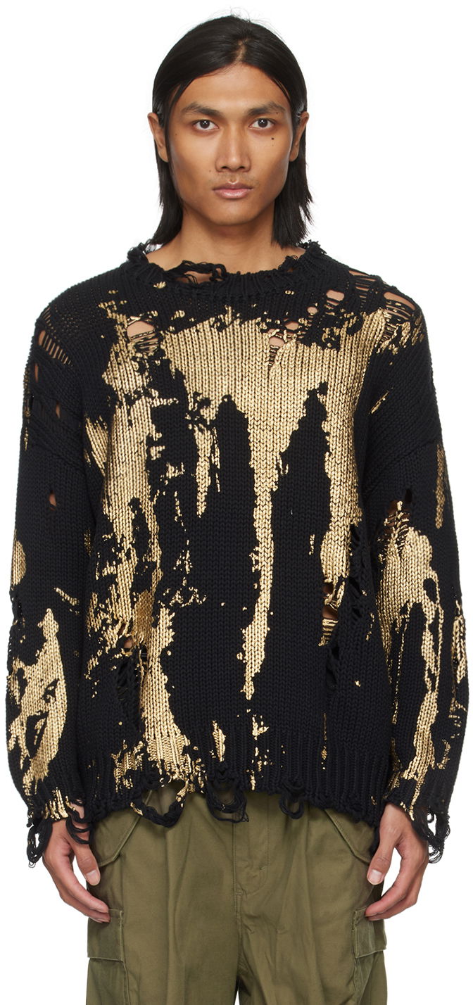 Sweater R13 R13 Printed Distressed Sweater Svart | R13WY197-Y126B