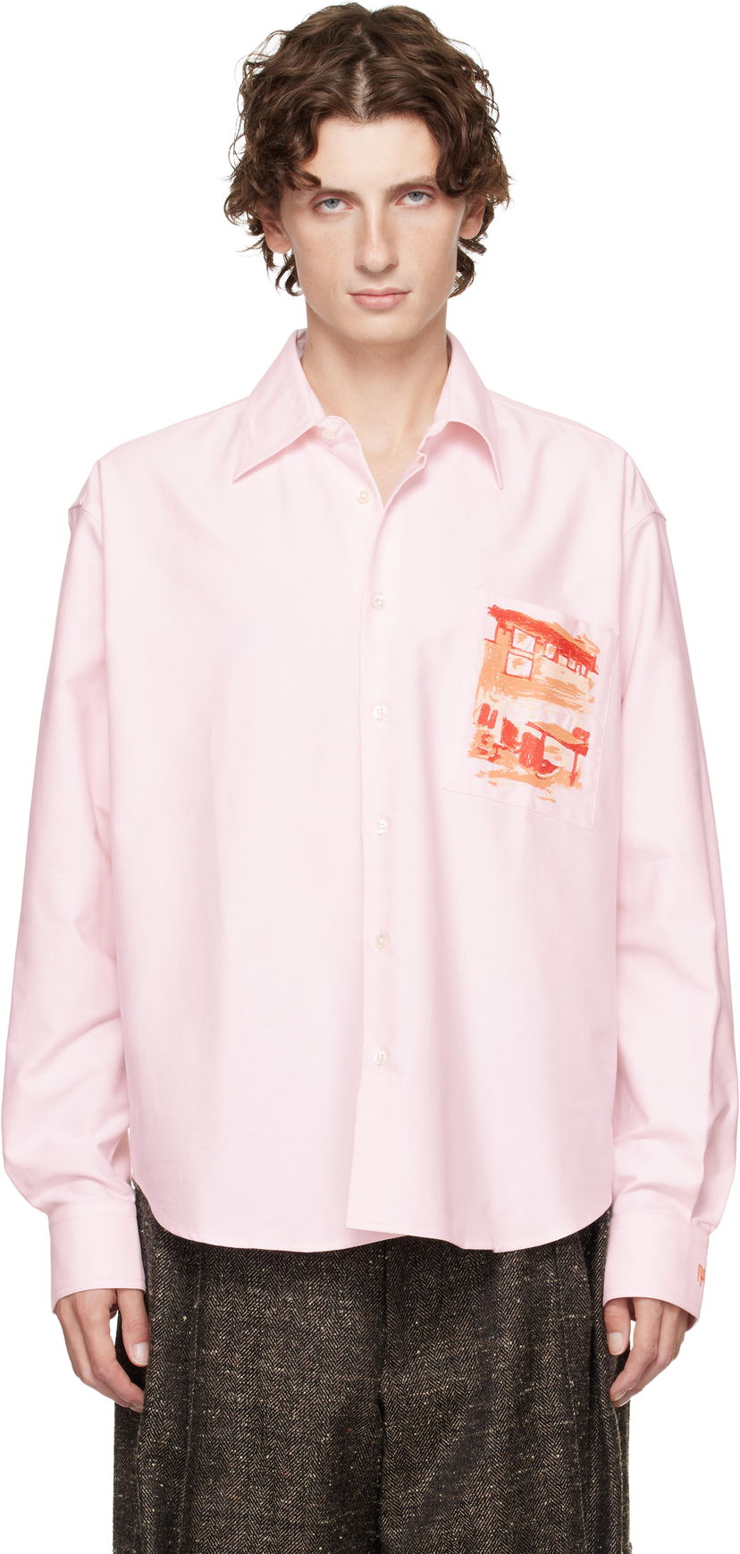 Skjorta JW Anderson JW Anderson Café Scene Embroidery Shirt Rosa | SH0372-PG1140