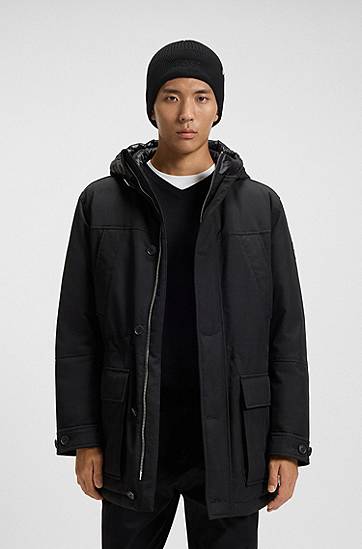 Mössa BOSS Ribbed Logo-Embroidered Beanie Hat in Wool and Cotton Svart | 50522427, 1