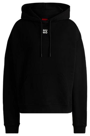 Sweatshirt BOSS HUGO Cotton-Terry Hoodie with Stacked Logo Svart | 50522423