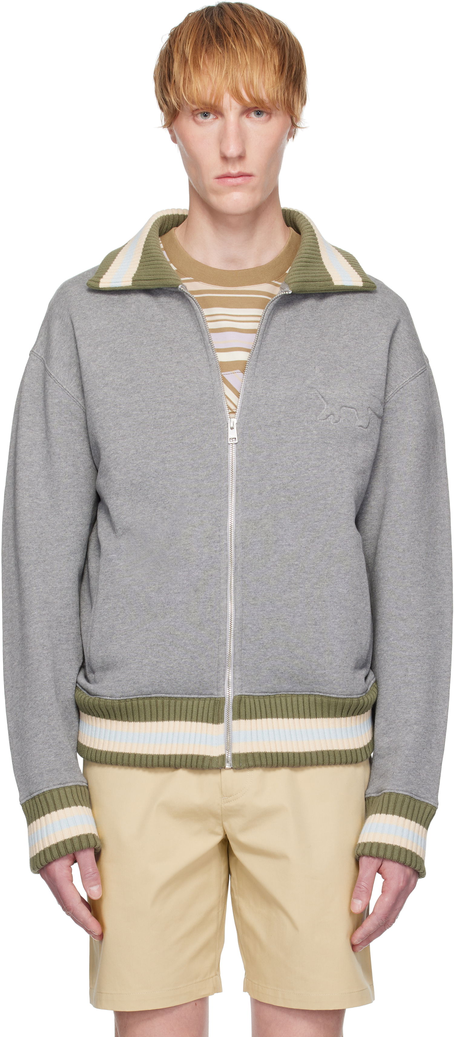 Bomberjacka MAISON KITSUNÉ Maison Kitsuné Varsity Zipped Bomber Jacket Grå | OM02130KM0321, 0