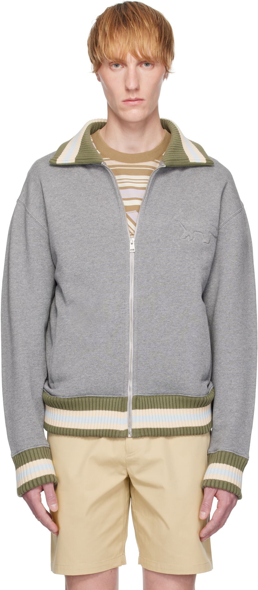 Bomberjacka MAISON KITSUNÉ Maison Kitsuné Varsity Zipped Bomber Jacket Grå | OM02130KM0321